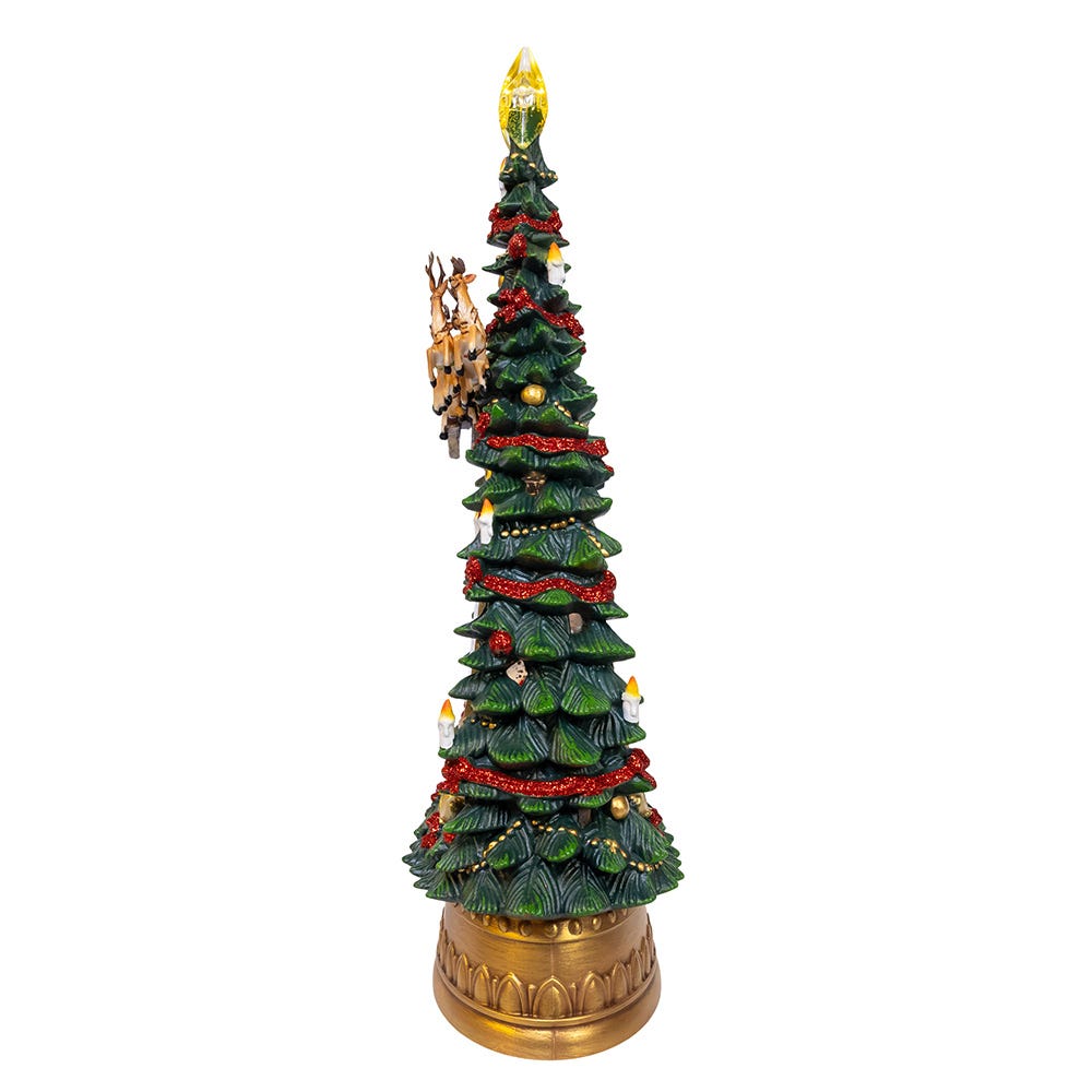 Kurt Adler 13.4-Inch Battery Operated USB LED Lighted Santa and Deer Tablepiece with Spinning Glitter Water